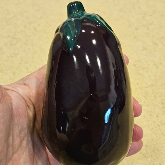 VINTAGE HANDPAINTED CERAMIC EGGPLANT MAJOLICA DECOR DISPLAY ART VIETRI ITALY - Picture 3 of 7